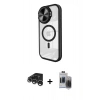 MARSİLYAN™- iPhone 15 Pro Max Kılıf Kıvılcım Modern Koleksiyonu - Siyah Vanessa Magic Hayalet Cam + Raze Metal Kamera Lens - GS