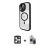 MARSİLYAN™- iPhone 15 Pro Max Kılıf Kıvılcım Modern Koleksiyonu - Siyah Vanessa Magic Hayalet Cam + PVD Metal Kamera Lens - LT