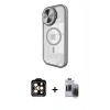 MARSİLYAN™- iPhone 15 Pro Max Kılıf Kıvılcım Modern Koleksiyonu - Siyah Vanessa Magic Hayalet Cam + PVD Metal Kamera Lens - TU
