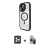 MARSİLYAN™- iPhone 15 Pro Max Kılıf Kıvılcım Modern Koleksiyonu - Siyah Vanessa Magic Hayalet Cam + PVD Metal Kamera Lens - SH
