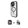 MARSİLYAN™- iPhone 15 Pro Max Kılıf Kıvılcım Modern Koleksiyonu - Siyah Vanessa Magic Hayalet Cam + PVD Metal Kamera Lens - TU