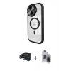 MARSİLYAN™- iPhone 15 Pro Max Kılıf Kıvılcım Modern Koleksiyonu - Siyah Vanessa Magic Hayalet Cam + Raze Metal Kamera Lens - LT