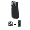MARSİLYAN™- iPhone 15 Pro Max Kılıf Kıvılcım Modern Özel Seri - Şeffaf 360 Full Body Arka Koruyucu + Siyah PVD Metal Kamera Lens