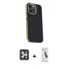 MARSİLYAN™- iPhone 15 Pro Max Kılıf Kıvılcım Modern Özel Seri - Şeffaf Pasifik Cam Ekran Koruyucu + PVD Metal Kamera Lens - GI