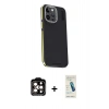 MARSİLYAN™- iPhone 15 Pro Max Kılıf Kıvılcım Modern Özel Seri - Şeffaf Pasifik Cam Ekran Koruyucu + PVD Metal Kamera Lens - TU