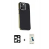 MARSİLYAN™- iPhone 15 Pro Max Kılıf Kıvılcım Modern Özel Seri - Şeffaf Pasifik Cam Ekran Koruyucu + PVD Metal Kamera Lens - LT