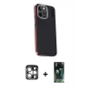 MARSİLYAN™- iPhone 15 Pro Max Kılıf Kıvılcım Modern Özel Seri - Siyah 360 Mat Full Body Arka Koruyucu + PVD Metal Kamera Lens - GS