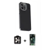 MARSİLYAN™- iPhone 15 Pro Max Kılıf Kıvılcım Modern Özel Seri - Siyah 360 Mat Full Body Arka Koruyucu + PVD Metal Kamera Lens - TU