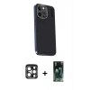 MARSİLYAN™- iPhone 15 Pro Max Kılıf Kıvılcım Modern Özel Seri - Siyah 360 Mat Full Body Arka Koruyucu + PVD Metal Kamera Lens - LT