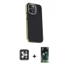 MARSİLYAN™- iPhone 15 Pro Max Kılıf Kıvılcım Modern Özel Seri - Siyah 360 Mat Full Body Arka Koruyucu + PVD Metal Kamera Lens - GI