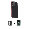 MARSİLYAN™- iPhone 15 Pro Max Kılıf Kıvılcım Modern Özel Seri - Siyah 360 Mat Full Body Arka Koruyucu + PVD Metal Kamera Lens - LT