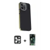 MARSİLYAN™- iPhone 15 Pro Max Kılıf Kıvılcım Modern Özel Seri - Siyah 360 Mat Full Body Arka Koruyucu + PVD Metal Kamera Lens - LT