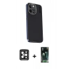 MARSİLYAN™- iPhone 15 Pro Max Kılıf Kıvılcım Modern Özel Seri - Siyah 360 Mat Full Body Arka Koruyucu + PVD Metal Kamera Lens - SH