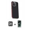 MARSİLYAN™- iPhone 15 Pro Max Kılıf Kıvılcım Modern Özel Seri - Siyah 360 Mat Full Body Arka Koruyucu + PVD Metal Kamera Lens - SH