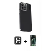 MARSİLYAN™- iPhone 15 Pro Max Kılıf Kıvılcım Modern Özel Seri - Siyah 360 Mat Full Body Arka Koruyucu + PVD Metal Kamera Lens - SH