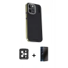 MARSİLYAN™- iPhone 15 Pro Max Kılıf Kıvılcım Modern Özel Seri - Siyah 3D Antistatik Hayalet Cam Ekran Koruyucu + PVD Metal Kamera Lens - SH