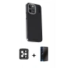 MARSİLYAN™- iPhone 15 Pro Max Kılıf Kıvılcım Modern Özel Seri - Siyah 3D Antistatik Hayalet Cam Ekran Koruyucu + PVD Metal Kamera Lens - SH
