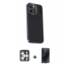 MARSİLYAN™- iPhone 15 Pro Max Kılıf Kıvılcım Modern Özel Seri - Siyah 3D Antistatik Hayalet Cam Ekran Koruyucu + PVD Metal Kamera Lens - GS