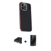 MARSİLYAN™- iPhone 15 Pro Max Kılıf Kıvılcım Modern Özel Seri - Siyah 3D Antistatik Hayalet Cam Ekran Koruyucu + Gümüş Raze Metal Kamera Lens