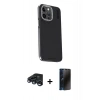 MARSİLYAN™- iPhone 15 Pro Max Kılıf Kıvılcım Modern Özel Seri - Siyah 3D Antistatik Hayalet Cam Ekran Koruyucu + Raze Metal Kamera Lens - LT