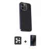 MARSİLYAN™- iPhone 15 Pro Max Kılıf Kıvılcım Modern Özel Seri - Siyah 3D Antistatik Hayalet Cam Ekran Koruyucu + PVD Metal Kamera Lens - SH
