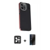 MARSİLYAN™- iPhone 15 Pro Max Kılıf Kıvılcım Modern Özel Seri - Siyah 3D Antistatik Hayalet Cam Ekran Koruyucu + PVD Metal Kamera Lens - SH