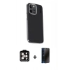 MARSİLYAN™- iPhone 15 Pro Max Kılıf Kıvılcım Modern Özel Seri - Siyah 3D Antistatik Hayalet Cam Ekran Koruyucu + PVD Metal Kamera Lens - TU