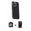 MARSİLYAN™- iPhone 15 Pro Max Kılıf Kıvılcım Modern Özel Seri - Siyah 3D Antistatik Hayalet Cam Ekran Koruyucu + PVD Metal Kamera Lens - TU