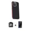 MARSİLYAN™- iPhone 15 Pro Max Kılıf Kıvılcım Modern Özel Seri - Siyah 3D Antistatik Hayalet Cam Ekran Koruyucu + PVD Metal Kamera Lens - TU