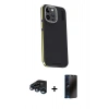 MARSİLYAN™- iPhone 15 Pro Max Kılıf Kıvılcım Modern Özel Seri - Siyah 3D Antistatik Hayalet Cam Ekran Koruyucu + Raze Metal Kamera Lens - LT