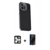 MARSİLYAN™- iPhone 15 Pro Max Kılıf Kıvılcım Modern Özel Seri - Siyah 3D Antistatik Hayalet Cam Ekran Koruyucu + PVD Metal Kamera Lens - GS