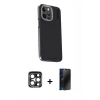 MARSİLYAN™- iPhone 15 Pro Max Kılıf Kıvılcım Modern Özel Seri - Siyah 3D Antistatik Hayalet Cam Ekran Koruyucu + PVD Metal Kamera Lens - LT