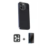 MARSİLYAN™- iPhone 15 Pro Max Kılıf Kıvılcım Modern Özel Seri - Siyah 3D Antistatik Hayalet Cam Ekran Koruyucu + PVD Metal Kamera Lens - LT
