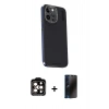 MARSİLYAN™- iPhone 15 Pro Max Kılıf Kıvılcım Modern Özel Seri - Siyah 3D Antistatik Hayalet Cam Ekran Koruyucu + PVD Metal Kamera Lens - TU