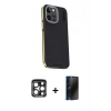 MARSİLYAN™- iPhone 15 Pro Max Kılıf Kıvılcım Modern Özel Seri - Siyah 3D Antistatik Hayalet Cam Ekran Koruyucu + PVD Metal Kamera Lens - LT