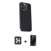 MARSİLYAN™- iPhone 15 Pro Max Kılıf Kıvılcım Modern Özel Seri - Siyah 3D Antistatik Hayalet Cam Ekran Koruyucu + PVD Metal Kamera Lens - GI