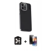 MARSİLYAN™- iPhone 15 Pro Max Kılıf Kıvılcım Modern Özel Seri - Siyah 3D Antistatik Mat Seramik Nano Ekran Koruyucu + PVD Metal Kamera Lens - TU