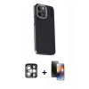 MARSİLYAN™- iPhone 15 Pro Max Kılıf Kıvılcım Modern Özel Seri - Siyah 3D Antistatik Mat Seramik Nano Ekran Koruyucu + PVD Metal Kamera Lens - GS