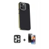 MARSİLYAN™- iPhone 15 Pro Max Kılıf Kıvılcım Modern Özel Seri - Siyah 3D Antistatik Mat Seramik Nano Ekran Koruyucu + PVD Metal Kamera Lens - LT