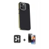 MARSİLYAN™- iPhone 15 Pro Max Kılıf Kıvılcım Modern Özel Seri - Siyah 3D Antistatik Mat Seramik Nano Ekran Koruyucu + PVD Metal Kamera Lens - SH