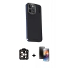 MARSİLYAN™- iPhone 15 Pro Max Kılıf Kıvılcım Modern Özel Seri - Siyah 3D Antistatik Mat Seramik Nano Ekran Koruyucu + PVD Metal Kamera Lens - TU