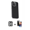 MARSİLYAN™- iPhone 15 Pro Max Kılıf Kıvılcım Modern Özel Seri - Siyah 3D Antistatik Mat Seramik Nano Ekran Koruyucu + PVD Metal Kamera Lens - LT
