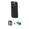 MARSİLYAN™- iPhone 15 Pro Max Kılıf Kıvılcım Modern Özel Seri - Siyah 3D Antistatik Seramik Nano Ekran Koruyucu + PVD Metal Kamera Lens - LT