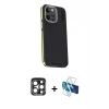 MARSİLYAN™- iPhone 15 Pro Max Kılıf Kıvılcım Modern Özel Seri - Siyah 3D Antistatik Seramik Nano Ekran Koruyucu + PVD Metal Kamera Lens - LT