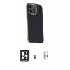 MARSİLYAN™- iPhone 15 Pro Max Kılıf Kıvılcım Modern Özel Seri - Siyah Bilvis 0.18mm Plus Cam Ekran Koruyucu + PVD Metal Kamera Lens - SH