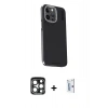 MARSİLYAN™- iPhone 15 Pro Max Kılıf Kıvılcım Modern Özel Seri - Siyah Bilvis 0.18mm Plus Cam Ekran Koruyucu + PVD Metal Kamera Lens - LT