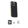 MARSİLYAN™- iPhone 15 Pro Max Kılıf Kıvılcım Modern Özel Seri - Siyah Bilvis 0.18mm Plus Cam Ekran Koruyucu + Gri PVD Metal Kamera Lens