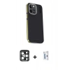 MARSİLYAN™- iPhone 15 Pro Max Kılıf Kıvılcım Modern Özel Seri - Siyah Bilvis 0.18mm Plus Cam Ekran Koruyucu + PVD Metal Kamera Lens - LT