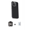 MARSİLYAN™- iPhone 15 Pro Max Kılıf Kıvılcım Modern Özel Seri - Siyah Bilvis 0.18mm Plus Cam Ekran Koruyucu + PVD Metal Kamera Lens - TU