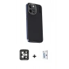 MARSİLYAN™- iPhone 15 Pro Max Kılıf Kıvılcım Modern Özel Seri - Siyah Bilvis 0.18mm Plus Cam Ekran Koruyucu + Gri PVD Metal Kamera Lens
